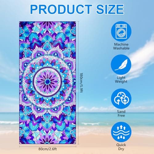 flintronic Microfiber Oversized Lightweight Beach Towel 180x80cm Extra Large Thin Sand Free Towels Travel Swim Pool Camping for Adults Women Men Beach Essentials Vacation Gift-Purple Mandala — view 4