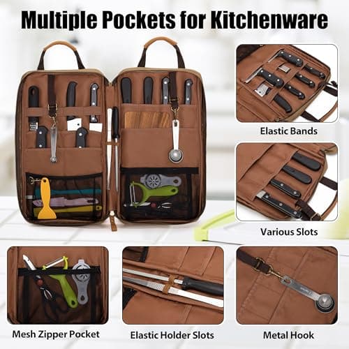 Damero Waxed Canvas Knife Bag with 11 Slots and 2 Zippered Mesh Pockets — view 2