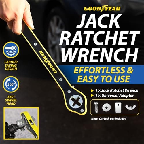 Goodyear Ratchet Wrench Jack Handle, 34cm Scissor Jack Handle with Swivel Head & Universal Adapter, Heavy-Duty Steel, Anti-Corrosion, for Car, SUV, Van Tyre Change (Under 2 Tonnes) — view 6