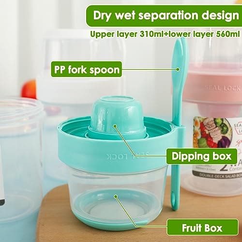 3 Pack Reusable Overnight Oats Storage Yogurt Pots 870ml Breakfast Salad Cereal Cup with Lid Spoon Portable Oatmeal Breakfast On the Go Jar Dishwasher Safe Snack Meal Container for School Travel — view 6