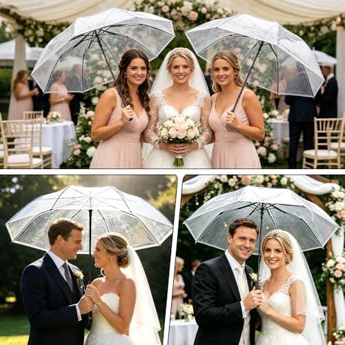Jonuin Clear Umbrella, 8 Ribs Windproof and Folding Transparent Umbrellas, Auto Clear Travel Compact Umbrella, See Through Umbrellas for Woman Men Wedding Party (4 PCS) — view 6