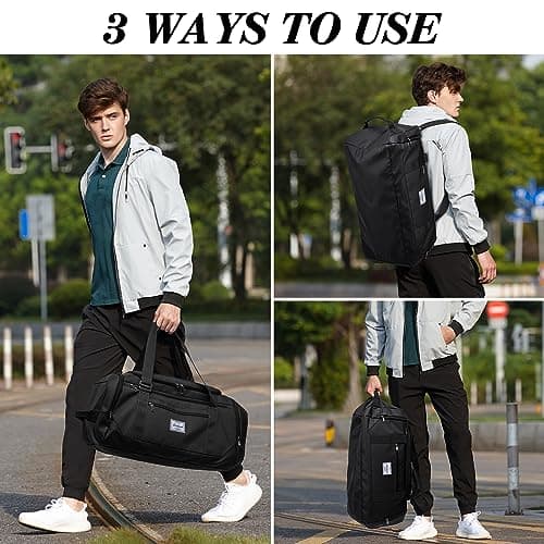 Laripwit Gym Bags for Men, 40L Medium Sports Duffle Bag with Shoe Compartment & Wet Pocket, Lightweight Duffel Bag Backpack Multipurpose Weekend Overnight Holdall Travel Bag Women, Black — view 3