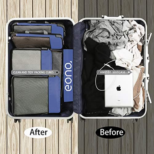 Eono Compression Packing Cubes, Luggage Organiser Set, Extensible Suitcase Organiser, Packing Organisers for Suitcases, Packing Cubes for Travel or Home Storage - Navy, 6 Set — view 5