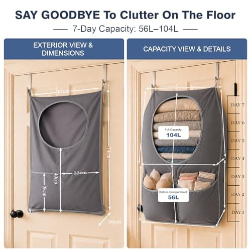 KLMHH Hanging Laundry Bag, Collapsible Laundry Basket, Waterproof Bin — view 3