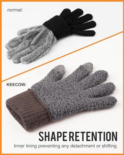 KEECOW Mens Winter Gloves,Womens Thermal Warm Knit Touchscreen Gloves with Fleece Lining for Running Ski Outdoor（Coffee） — view 4