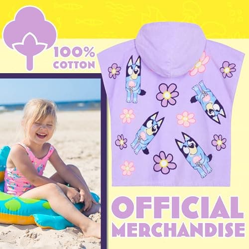 Bluey Bath Towel with Hood for Kids Absorbent Changing Robe Cotton Poncho for Swimming Bath Shower Beach Towel Holiday Essentials (Purple, 3-8 Years) — view 3