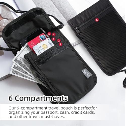 WYTNB RFID Blocking Neck Pouch, Waterproof Passport Holder Neck Wallet — view 5