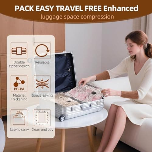VACKFOX Travel Vacuum Bags with Rechargeable USB Pump, 9 Pack Carry-On Size Vacuum Travel Bags for Luggage & Suitcase, Vacuum Bags for Travel, Space Saver Compression Bags for Clothes & Clothing — view 6