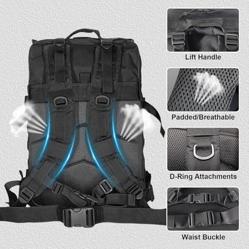 HEMSO Military Backpack 45L Waterproof Tactical Backpack Molle Backpacks Large Assault pack for Travelling Hunting Hiking Camping Fishing Trekking Gym(Black) — view 4