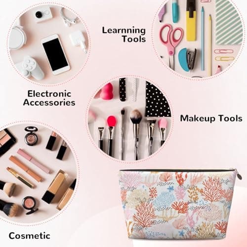 Gold Leather Travel Toiletry Bag – Reusable Coral Reef Print Storage Bag, Toiletry Shaving Kit for Daily Use, Vacation — view 3