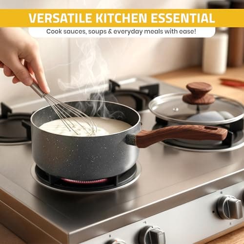 Kichly Non-Stick Granite 8 Pcs Cooking Pots and Pans Set Nonstick Cookware Induction Hob pan Set with 20cm, 28cm Frying Pan Set and 20cm,18cm & 16cm Saucepan Set with Lids (Grey) — view 5