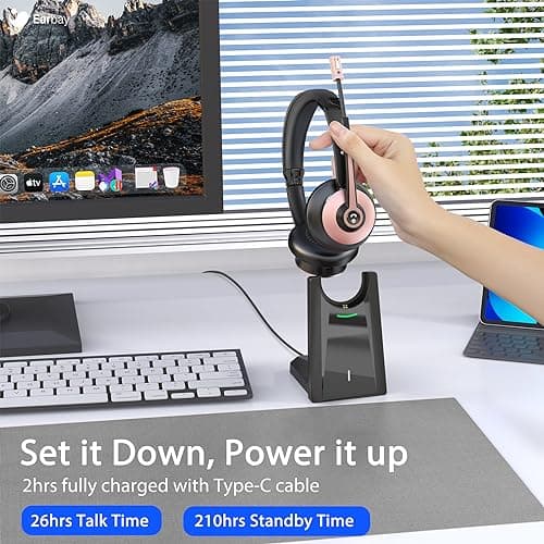 Earbay Wireless Headset, Bluetooth Headphones with Microphone Noise Canceling & USB Dongle, Office Headset with Charge Dock for Mobile Phone Computer Tablet Work Skype Zoom Conference Call Center — view 3