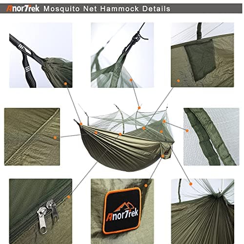 AnorTrek Camping Hammock with Mosquito Net, Double & Single Lightweight Portable Hammocks with Tree Straps, Parachute Hammock for Camping, Backpacking, Traveling & Hiking — view 4
