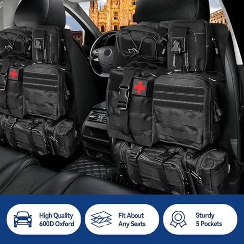 Tactical Car Seat Organizer with 5 Detachable Bag, Car Backrest Protector 600D Oxford Waterproof Tactical Vehicle Seat Back Organiser for Most Vehicle SUV Truck Pickup — view 6