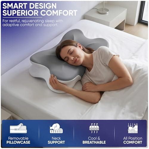 Cervical Memory Foam Neck Pillow Ergonomic for Neck and Shoulder pain support, ideal for Back,Side and Stomach sleeper 2-Height Cooling | Eye Mask — view 2