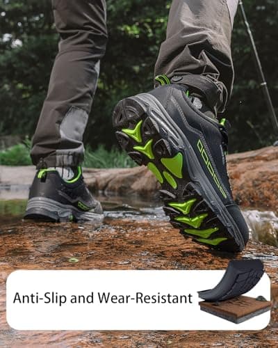LANGDU Mens Hiking Shoes Womens Outdoor Trekking Lightweight Trainers Comfortable Sneaker Shoes 4.5-11 UK(9UK,Black-Green 30) — view 6
