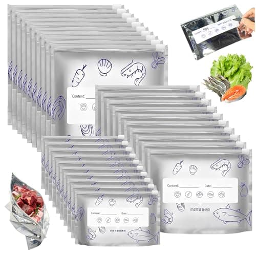 KutaKuta 30PCS Aluminum Foil Food Bags - 3 Sizes Reusable Aluminum Foil Sealable Storage Bags, Aluminium Foil Sealable Storage Bags with Label, Zip Lock Bags for Meat, Fish, Vegetable Fruit