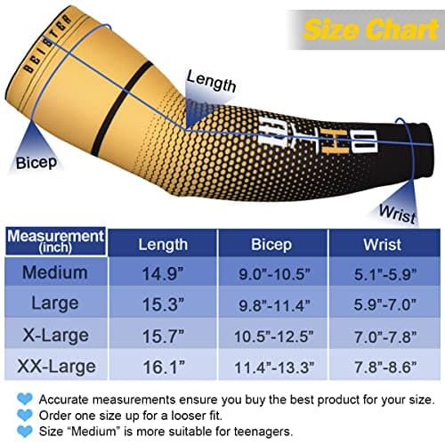 beister UV Sun Protection Cooling Compression Sleeves Arm Sleeves Men Women Sports (Large, Yellow) — view 2