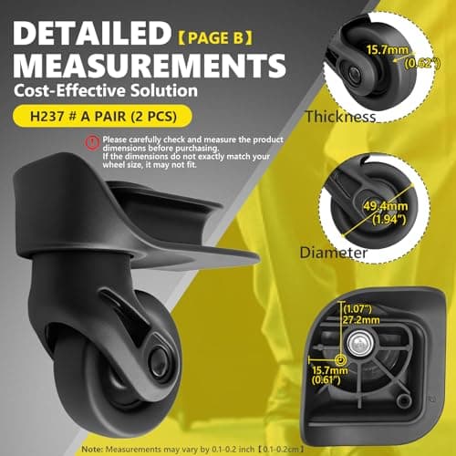 Tobeso-Nuoze 2 pcs Luggage Wheels Replacement Wheel for Luggage Suitcase Repair 360° Rotating Suitcase Replacement Wheels with 2 Mounting Holes L237 — view 3