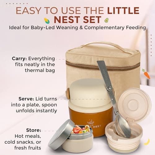 The Little Nest Baby Food Flask – Insulated Thermal Food Jar 300ml, Keeps Food Warm for Hours, Leakproof Stainless Steel, Includes Spoon & Containers – Ideal for Weaning & Travel — view 6