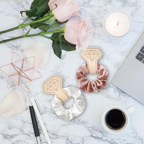 8Pcs Satin Scrunchies Set, Rose Gold & White Silk Hair Ties for Bridesmaids Scrunchy Hair Accessories, Wedding Hen Party Favors, Bridal Shower Gifts for Women — view 5