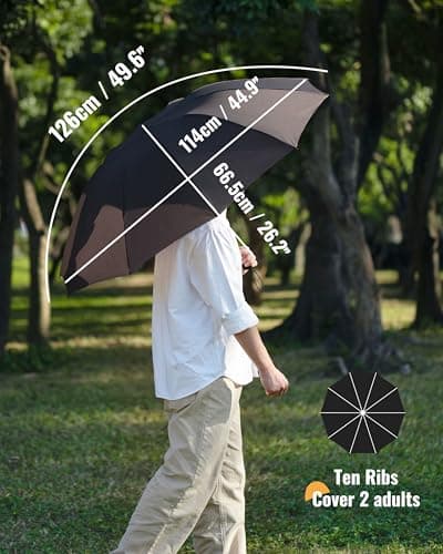 Chakipee Umbrella Windproof Strong Travel Compact Automatic Large Grey Folding Umbrellas for Wind and Rain Resistant - Portable 210T Fabric - 10 Ribs Durable For Mens Women Umbrella — view 3