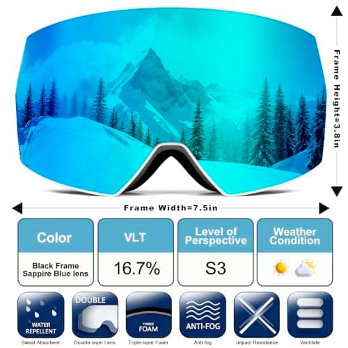 FMY OTG Ski Goggles,Snowboard Goggles for Men,Women & Youth Anti Fog — view 4