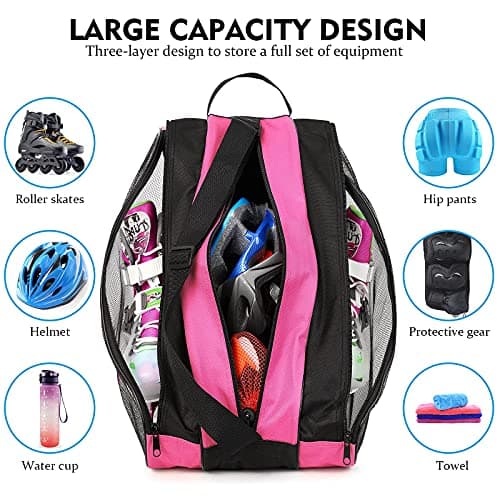Kefiyis Roller Skate Bag - Unisex Ice Skate Bag with Adjustable Shoulder Strap - Breathable Oxford Cloth Skating Shoes Storage Bags Roller Skating Accessories Pink — view 3