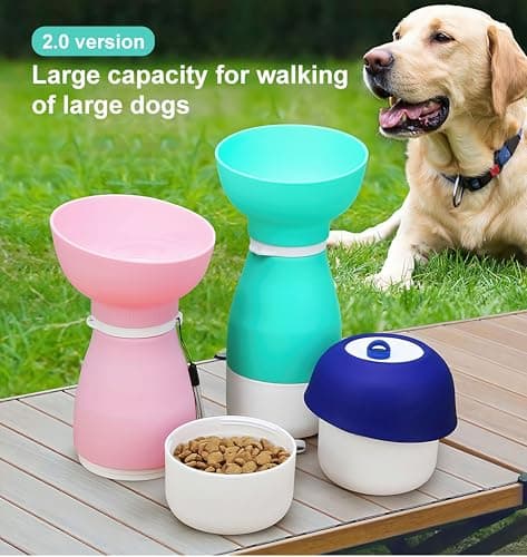 Shiergongli 2-in-1 Foldable Dog Water Bottle & Food Container – 600ml Portable Pet Dispenser with Bowl & Leakproof Valve, BPA-Free Travel Feeder for Puppy, Cat, Small Pets (Green, 600ml+260ml) — view 5