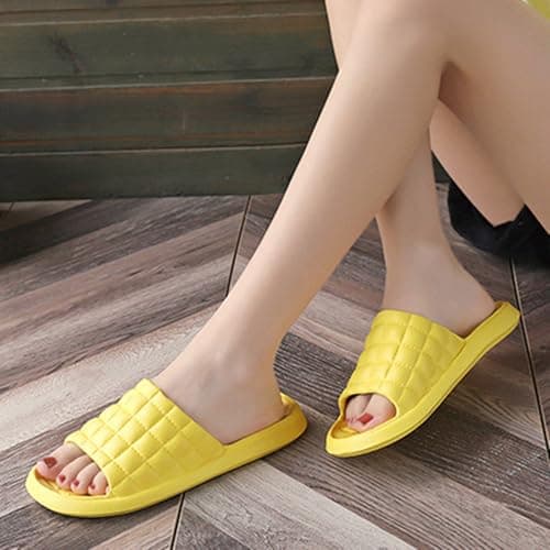 Women's Men's Summer Indoor Bathroom Slippers with Soft Cushion Sole, Non-Slip Rubber Outsole for Hotel Home Use, Solid Color Sandals for Couples (Yellow, 6) — view 5