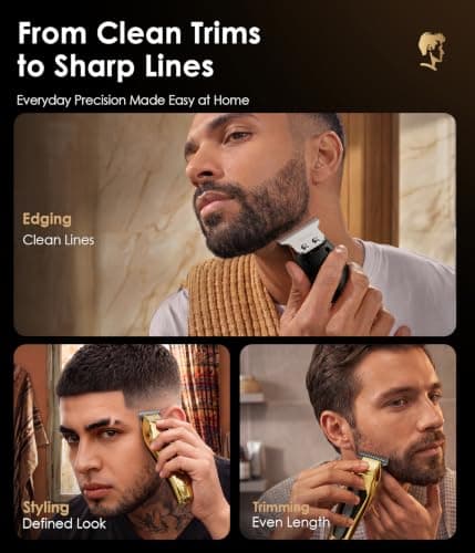 Beard Trimmer Men, Hair Clippers, T Blade, Cordless, Rechargeable, Gold — view 2