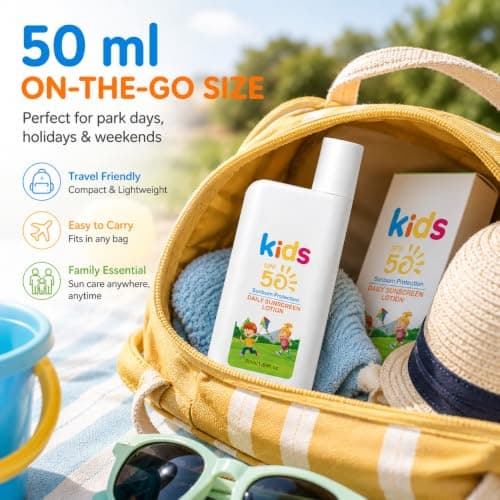 Kids Sunscreen Lotion SPF 50 - Travel Sun Cream for Outdoor Play, Lightweight Sun Protection Factor 50 with Calendula & Coconut Oil, UVA/UVB Protection,No White Cast Formula 50 ml — view 5