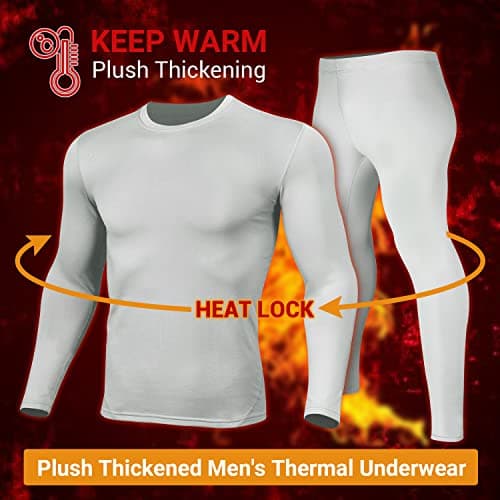 PISIQI Men's Thermal Underwear with Ultra Soft Fleece Lining, Base Layer for Skiing in Warm Winter, Top and Bottom, Gray, M — view 4