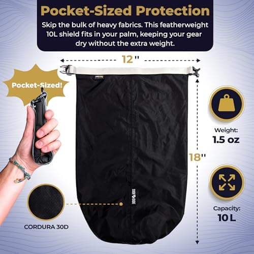 SIDE BY SIDE 10L Waterproof Dry Bag for Water Sports, Swimming, Diving, Paddle, Kayak; Small Suitcase Organizer, Compression Dirty Laundry Travel Bag; Made of Military-Grade Nylon Cordura Fabric — view 6