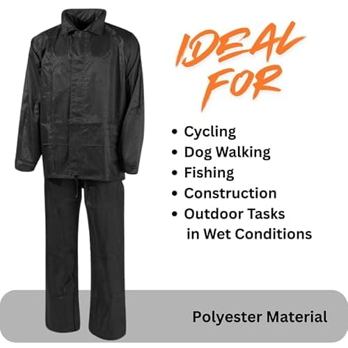 Unisex Waterproof Rain Suit Set – PVC Rain Jacket & Trousers for Men & Women | 2-Piece Lightweight Rainwear | Windproof, Packable Workwear Black S — view 5