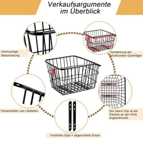 HopesEager Rear Bicycle Basket with Rain Cover and Luggage Net Generous, Strong and Durable Metal Bicycle Basket for Most Bikes and E-Bikes — view 2
