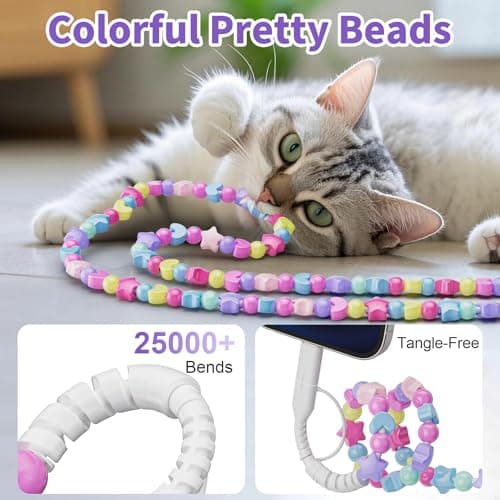 Coolden USB C Charger Cable for iPhone Charger Cable Multi Charger Cables 4 in 1 60W 1M Type C Charger Fast Charging Cute Stars Beaded Girls Women Phone Charger Cables for iPhone, Samsung-Colorful — view 5