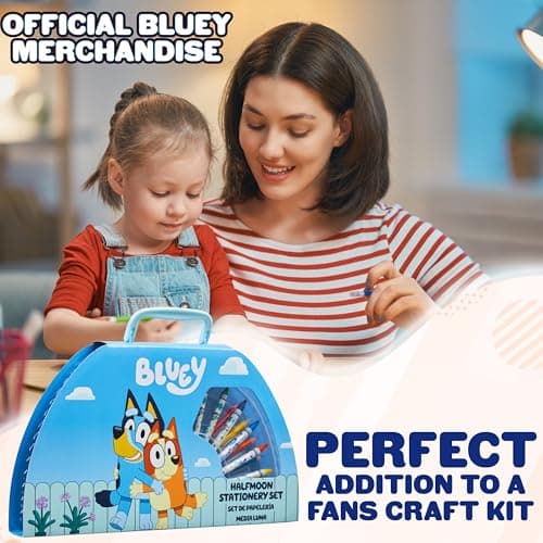 Bluey Art Set for Kids Colouring Pencils Paints Felt Tip Pens Crayons Stationery Crafts Girls Boys Art Supplies Preschool Travel 40 Plus Pcs Gift Set (Blue Halfmoon Case) — view 2