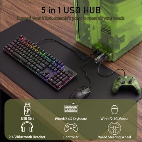 X25 Limited Edition USB Hub for Xbox Series X/S, 5 Ports USB Hub High Speed USB Splitter Expansion for Keyboard/Mouse/Controller, Plug and Play with 4 USB 2.0 Port + 1 USB C Port — view 2