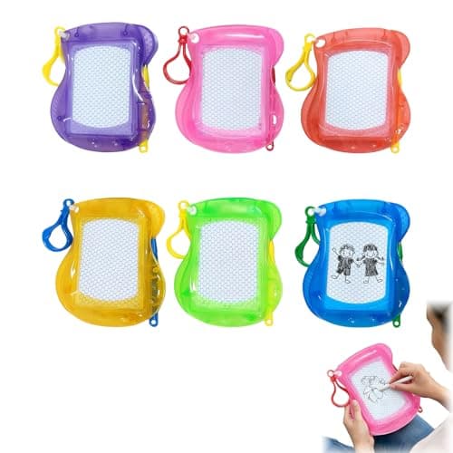 6 Pack Mini Magnetic Drawing Boards with Keychains, Portable Doodle Sketch Pads, Colourful Erasable Writing Boards for Travel, Party Favours, Creative Activities and On-the-Go Entertainment,