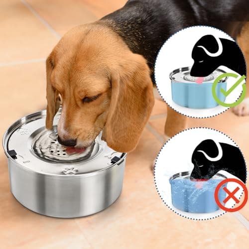 Coloch No Spill 3L Dog Water Bowl, 101oz Stainless Steel Dog Water Feeder No Drip Slow Dog Bowl with Floating Disk Large Capacity Pet Drinking Dispenser Vehicle Carried Travel Water Bowl for Dog, Cat — view 6