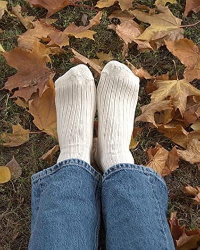 GoWith Natural Pure Cotton Socks 5 pairs pack for men and women, soft top seamless toe hypoallergenic, undyed and prewashed, organic Thick Comfort Cuff (UK, Alpha, L, Regular, Regular, Natural) — view 6