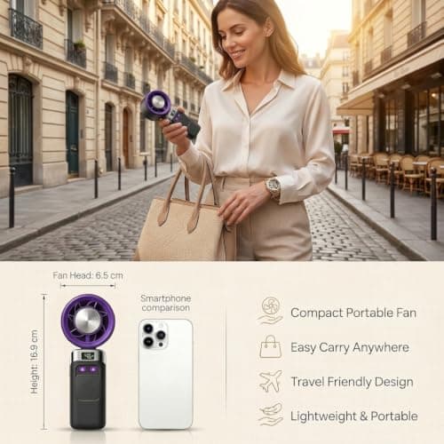 HomlyPro Rechargeable Handheld Fan, Grey-purple, USB Hand Held Fans with 100 Speed Levels and Stepless Regulation, 3600mAh Portable Hand Fan for Men & Women, Mini Travel Essentials for Outdoor — view 2