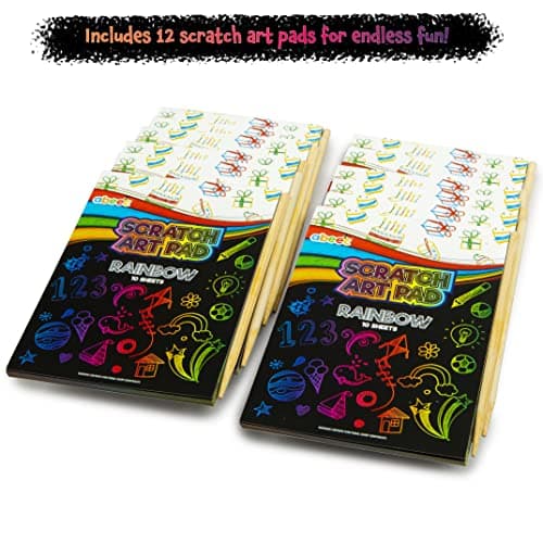 abeec 12 Pack Of Rainbow Scratch Art Pads – Includes Mini and Tools Party Bag Fillers For Kids 8+ — view 2