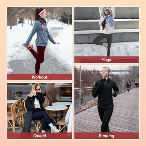 2 Pack Thermal Leggings with Pockets Women Fleece Lined High Waisted Pants — view 3