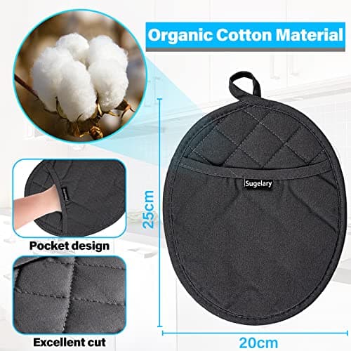 Suglary 2 in 1 Pot Holder with Pocket, Oven Gloves Set Heat Resistant up to 260℃ Practical Hot Pads with Non-slip Silicone Handle and Hook Heat-resistant Kitchen Pot Holder for Cooking Kitchen — view 4