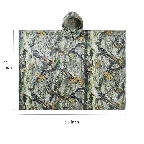 Fousam Rain Poncho, Camo Poncho Multi Use Waterproof Rain Coat, Camo, 45"x55" — view 2