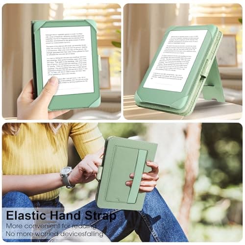 HoYiXi Universal Case For 6 inch eReader,Compatible with Kindle/Kobo Clara HD/Kobo Clara 2E/Paperwhite/PocketBook/Tolino eReader,with HandStrap/Kickstand, Cover Case for 6'' eReaders,Green — view 6