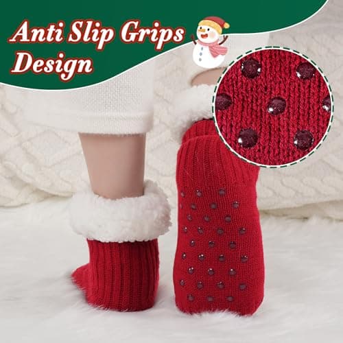 SockWaddles Slipper Socks for Women & Men, Non Slip, Thermal Winter Red — view 4