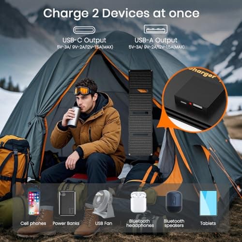 30W Solar Panel Portable Solar Charger QC3.0 18W USB-A/C for Cellphones — view 2